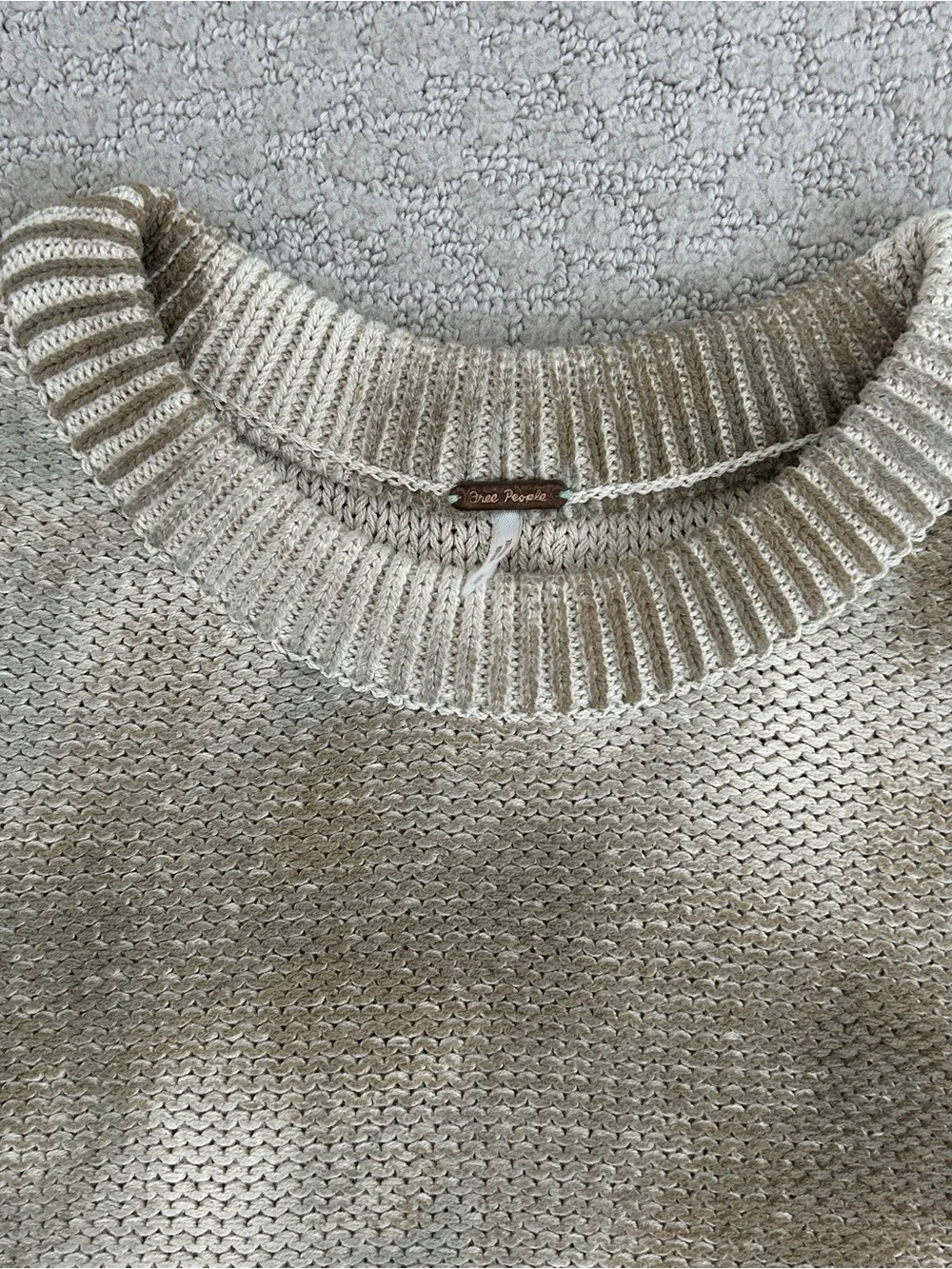 Free People Top Small Cropped Boxy Knit Layering Tie Dye Taupe Gray